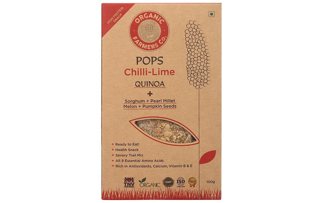 Organic Farmers Co. Pops Chilli-Lime Quinoa + Sorghum + Pearl Millet Melon + Pumpkin Seeds   Box  100 grams